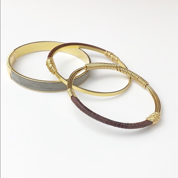 Jewelry - Bangle Bracelets - Boho Style w/ Leather & Gold